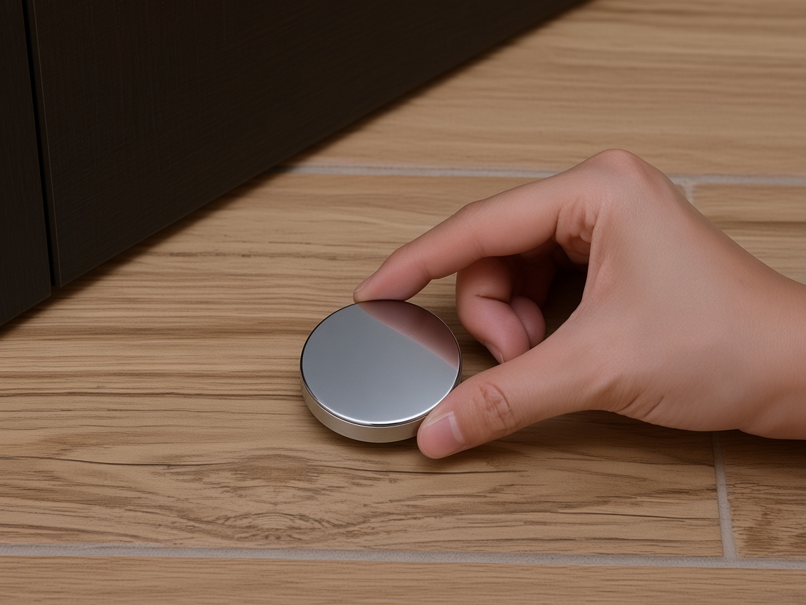 Hand plakt het ronde platform op de vloer